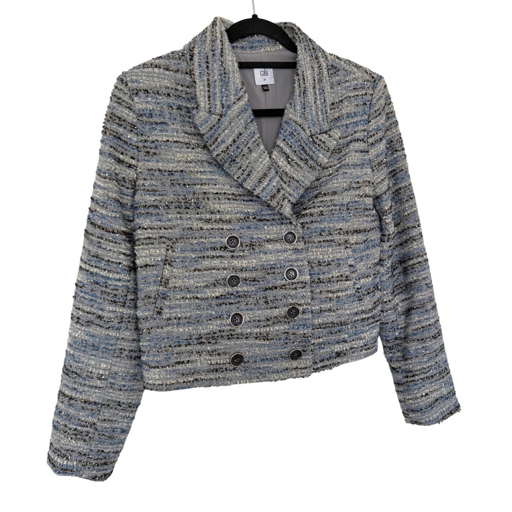 Cabi Radience Jacket Blue Greys Blues Tweed Double Breasted Size Extra Small - Picture 6 of 9
